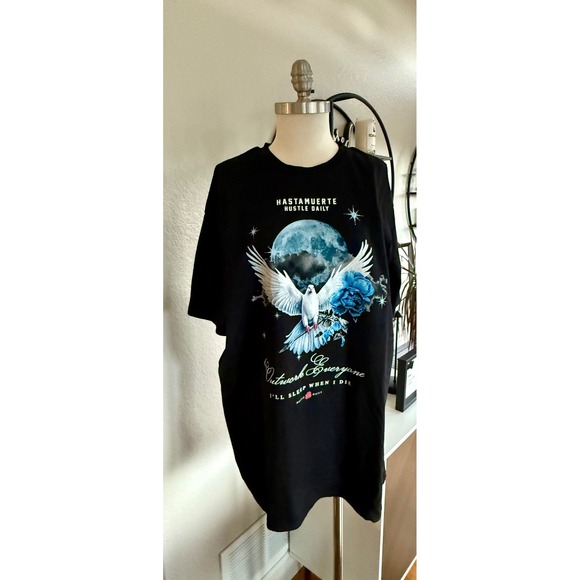 Hasta Muerte Other - Hasta Muerte Hustle Daily Outwork Everyone Graphic Tee Black XL Dove Rose Moon